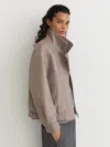Reiss Grey Textured Leather Oversized Jacket In Grey