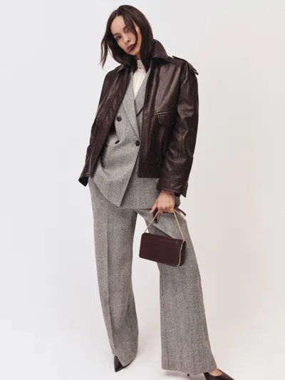Reiss Grey Wide-leg Textured Suit Trousers In Gray