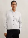 Reiss Womens Evie Button-up Wool And Cashmere-blend Hoody Grey In Gray