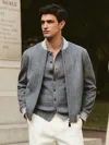 Reiss Grey Wool-blend Chalk-stripe Bomber Jacket In Gray