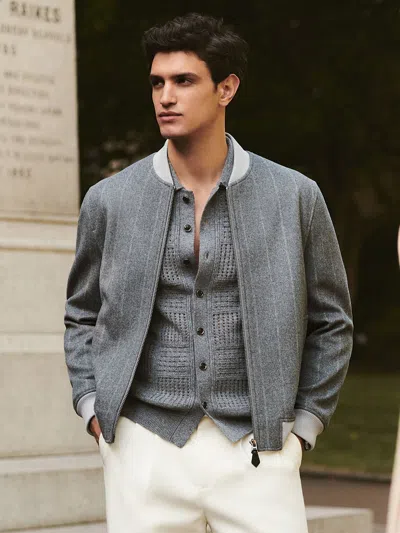 Reiss Grey Wool-blend Chalk-stripe Bomber Jacket In Gray