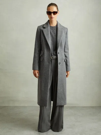 Reiss Grey Wool-blend Longline Coat
