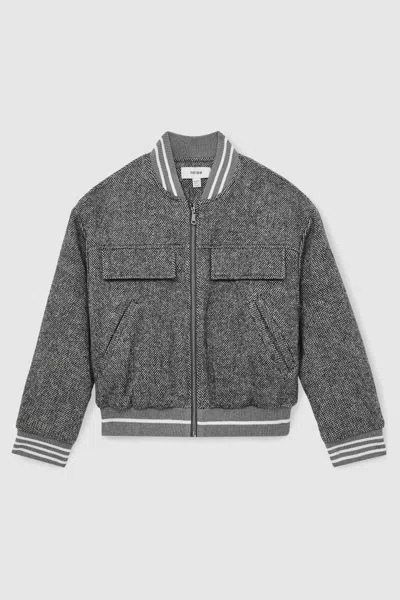 Reiss Grey Wool-blend Padded Bomber Jacket