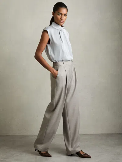 REISS GREY WOOL-BLEND WIDE-LEG SUIT TROUSERS