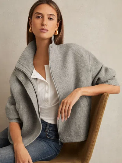 Reiss Grey Wool Funnel-neck Bomber Jacket In Gray