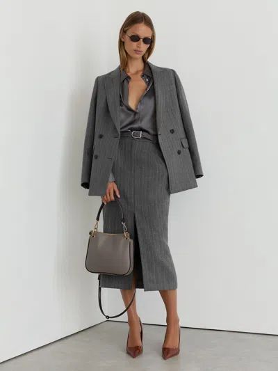 Reiss Grey Wool Pinstripe Belted Pencil Skirt In Gray