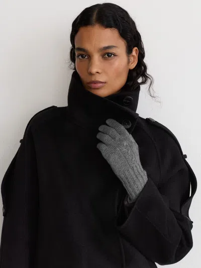 Reiss Grey Wool-blend Cable-knit Gloves With Cashmere