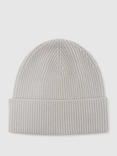 Reiss Grey Wool-blend Rib-knit Beanie