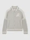 Reiss Grey/white 13-14 Yrs Logo-intarsia Bomber Jacket In Gray