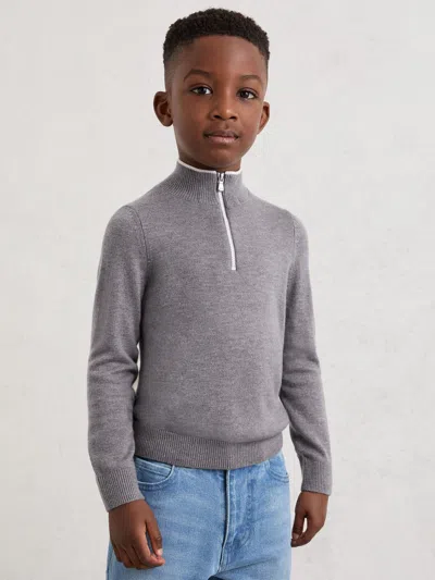 Reiss Grey/white Kip 9-13 Yrs Half-zip Funnel-neck Jumper With Wool In Gray