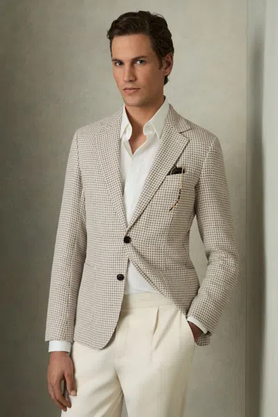 Reiss Grey/white Slim-fit Single-breasted Dogtooth-check Blazer