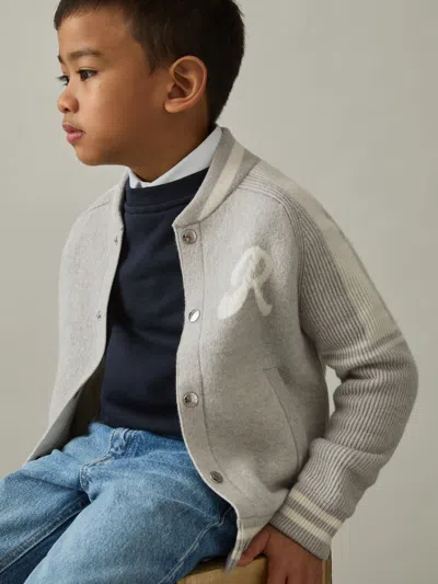 Reiss Grey/white Yates 9-13 Yrs Logo-intarsia Bomber Jacket
