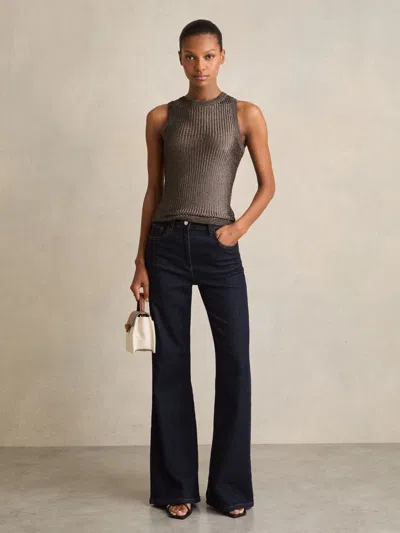 REISS REISS GUNMETAL TIA METALLIC KNIT VEST