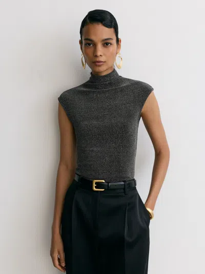 Reiss Womens Gunmetal Silver Seranne Funnel-neck Metallic-woven Top Xs In Gray