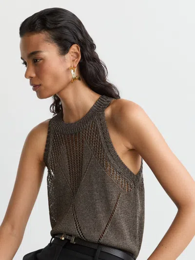 Reiss Gunmetal Textured-knit Metallic Vest