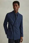 Reiss Indigo Wool Blend Double Breasted Blazer In Indigo