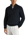 REISS HALF ZIP FUNNEL CABLE KNIT SWEATER