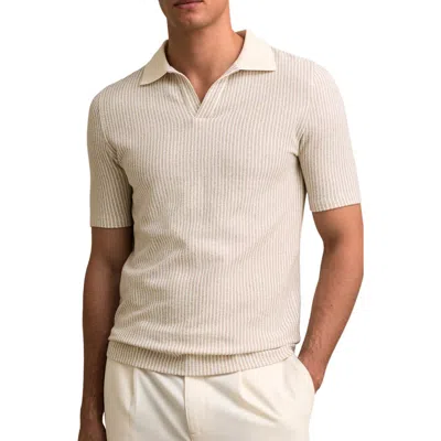 Reiss Hall Stripe Johnny Collar Polo In Brown