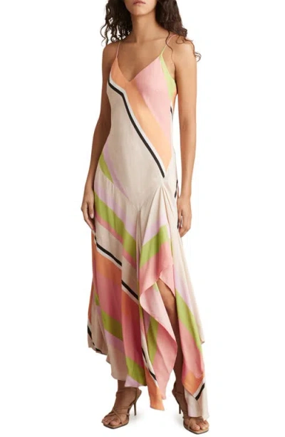 Reiss Womens Hallia Stripe-print Handkerchief Woven Maxi Dress Pink Green