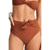 Reiss Hallie Tie Front High Waist Bikini Bottoms In Brown