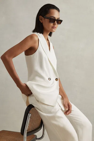 Reiss Halter - White Lori Halter Viscose Linen Double Breasted Suit Waistcoat, Us 4