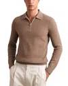 Reiss Hamilton Long Sleeved Half Zip Square Textured Wool Polo Shirt In Brown