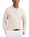 Reiss Hamilton Long Sleeved Half Zip Square Textured Wool Polo Shirt In Neutral