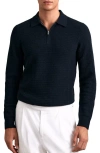 Reiss Hamilton Long Sleeved Half Zip Square Textured Wool Polo Shirt In Blue