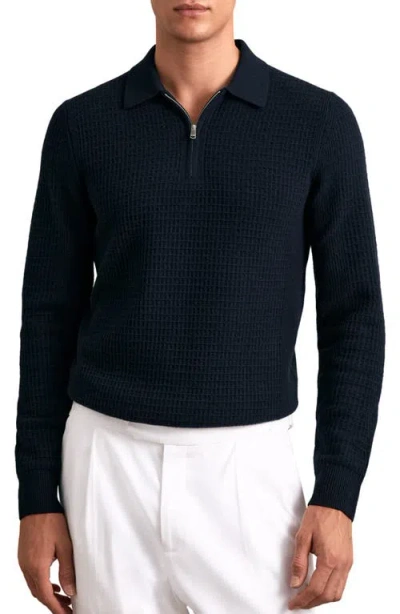 REISS REISS HAMILTON TEXTURED LONG SLEEVE WOOL QUARTER ZIP POLO