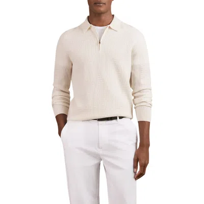 REISS REISS HAMILTON TEXTURED LONG SLEEVE WOOL QUARTER ZIP POLO