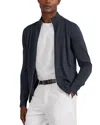 Reiss Hampshire Long Sleeved Merino Wool Zip Through Funnel Neck Shirt In Blue