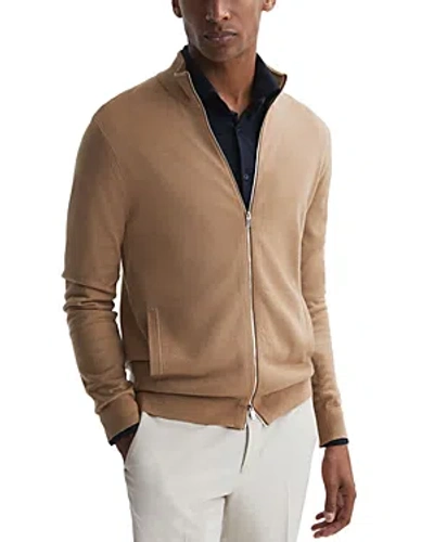 Reiss Hampshire Slim Fit Long Sleeve Zip Front Wool Sweater In Camel