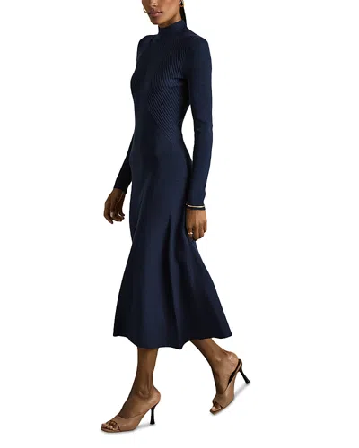 REISS HANNAH ROUND NECK RIBBED MIDI DRESS
