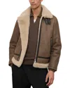 Reiss Hardy Genuine Shearling Trim Aviator Jacket In Brown