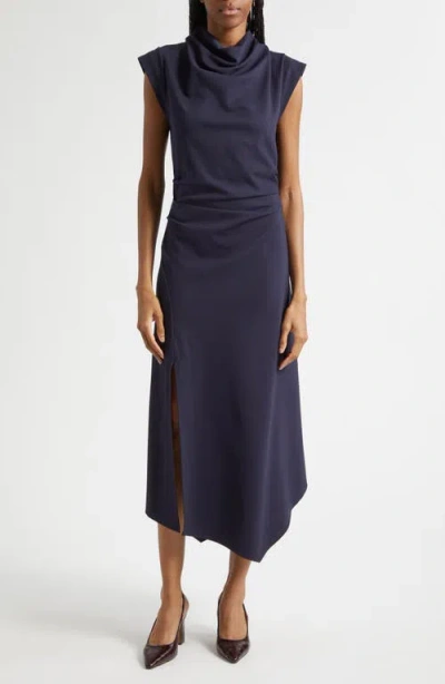 Reiss Harlan Ruched Cowl Neck Midi Dress In Blue