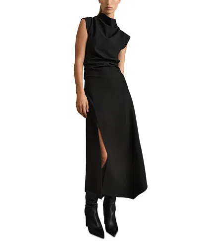 Reiss Harlan Twill Jersey Midi Dress In Black