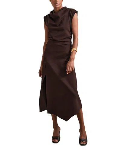 REISS HARLAN TWILL JERSEY MIDI DRESS