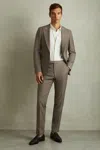 Reiss Mushroom Brown Harley Textured Wool Blend Side Adjuster Tapered Fit Trousers In Mushroom Brown