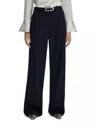 Reiss Harley Wide Leg Wool Blend Trousers Pants In Navy In Black