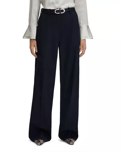 Reiss Harley Wide Leg Wool Blend Trousers Pants In Navy In Black