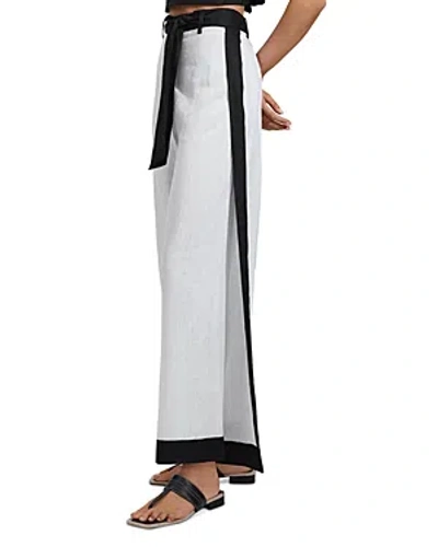 Reiss Harlow Belted Colorblock Linen Cover-up Pants In White/navy