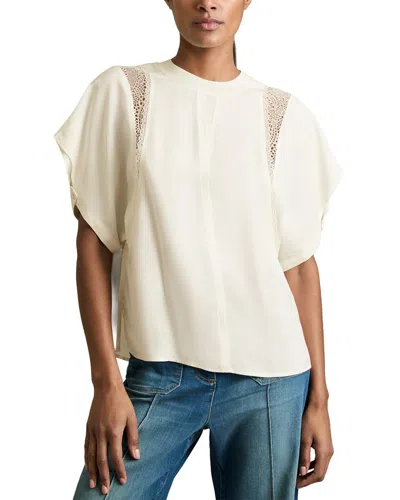 Reiss Harlowe Lace Insert T-shirt In Neutral