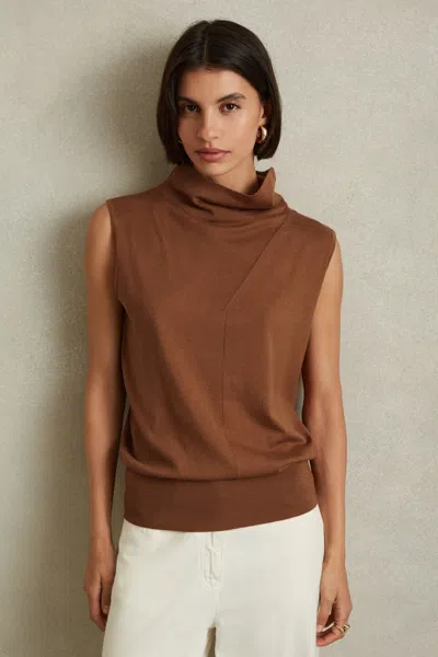 Reiss Toffee Harper Wool Slouched Sleeveless Top In Toffee