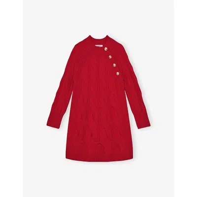 REISS RED HARPER CABLE-KNIT WOOL DRESS 3