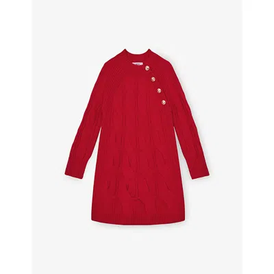REISS RED HARPER CABLE-KNIT WOOL DRESS 9-13