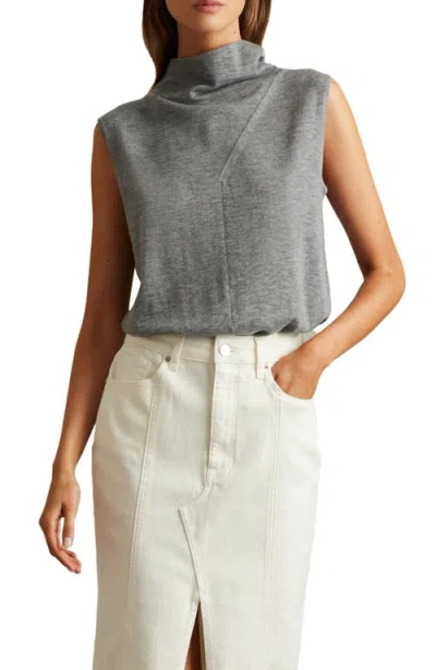 Reiss Harper Funnel Neck Sleeveless Wool Sweater In Grey