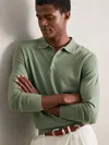 Reiss Harper Green Trafford Merino Wool Long-sleeve Polo Shirt