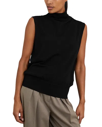 Reiss Womens Black Harper Funnel-neck Sleeveless Wool Top