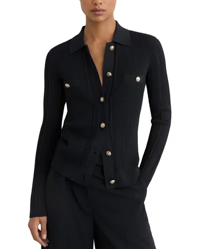 Reiss Womens Navy Harri Button-through Knitted Top In Pattern