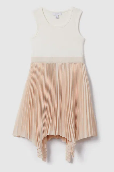 Reiss Harriet - Ecru Teen Pleated Asymmetric Dress, Uk 13-14 Yrs